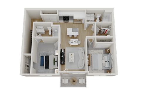 Floor plan for 2 beds, 2 baths, 1107 sqft